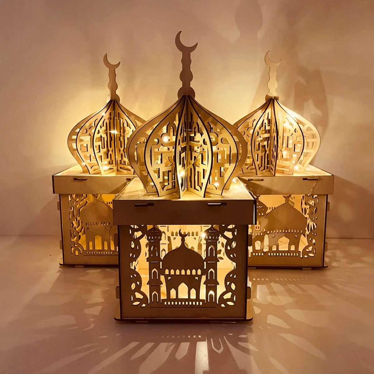 Wooden Palace Ornament Ramadan Decoration For Home 2024 Aid Eid Mubarak Ramadan Kareem Islamic Muslim Festival Party Gift Decor