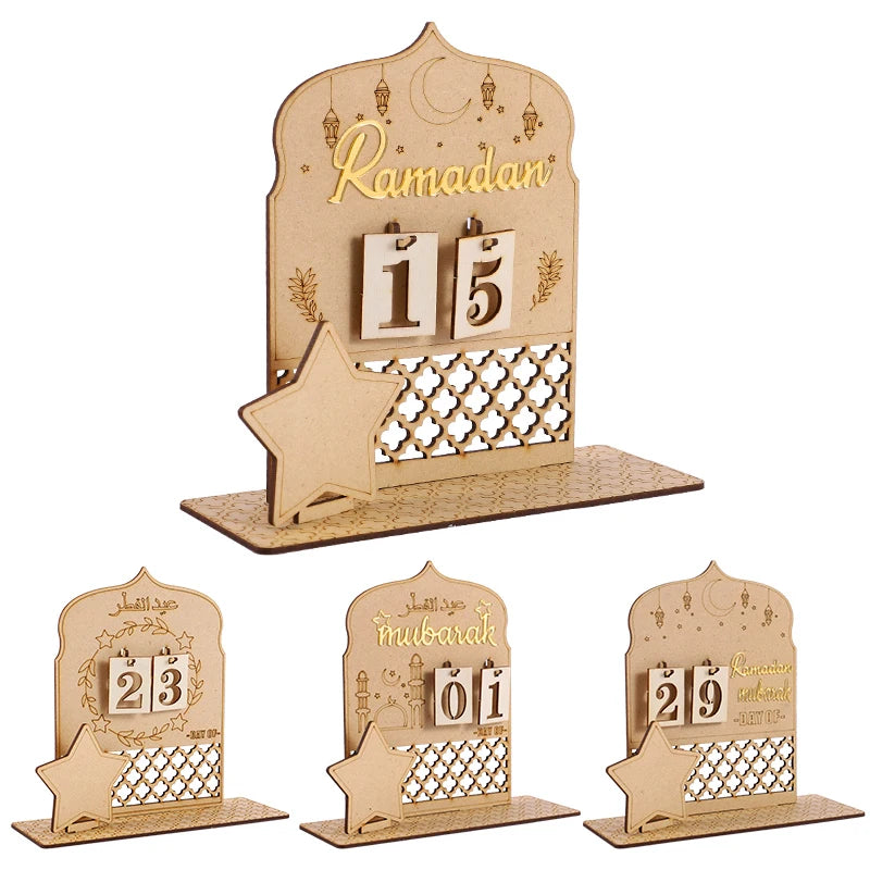 Ramadan Countdown Advent Calendar Eid Mubarak Wooden Ornaments Muslim Party Supplies 2025 Ramadan Home Decoration Accessories