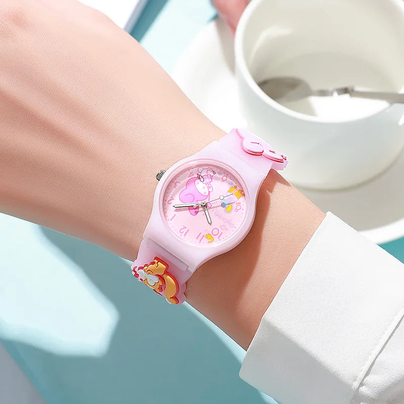 3D Hello Kitty Children Watches with box Cinnamoroll Kuromi Melody Girls Watch Anime Action Figures Model Toys Kid Clock Gift