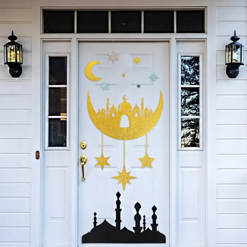 2025 Eid Mubarak Wall Sticker Room Door DIY Decals Ramadan Kareem Home Decoration Moon Star Window Sticker Islamic Muslim Party