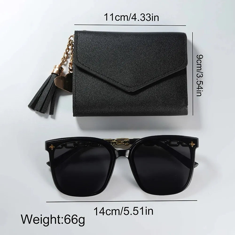 Women Fashion Leather Belt Watches & Butterfly Wallet Glasses Sunglasses Set Ladies Quartz Wristwatches Dress Clock Montre Femme