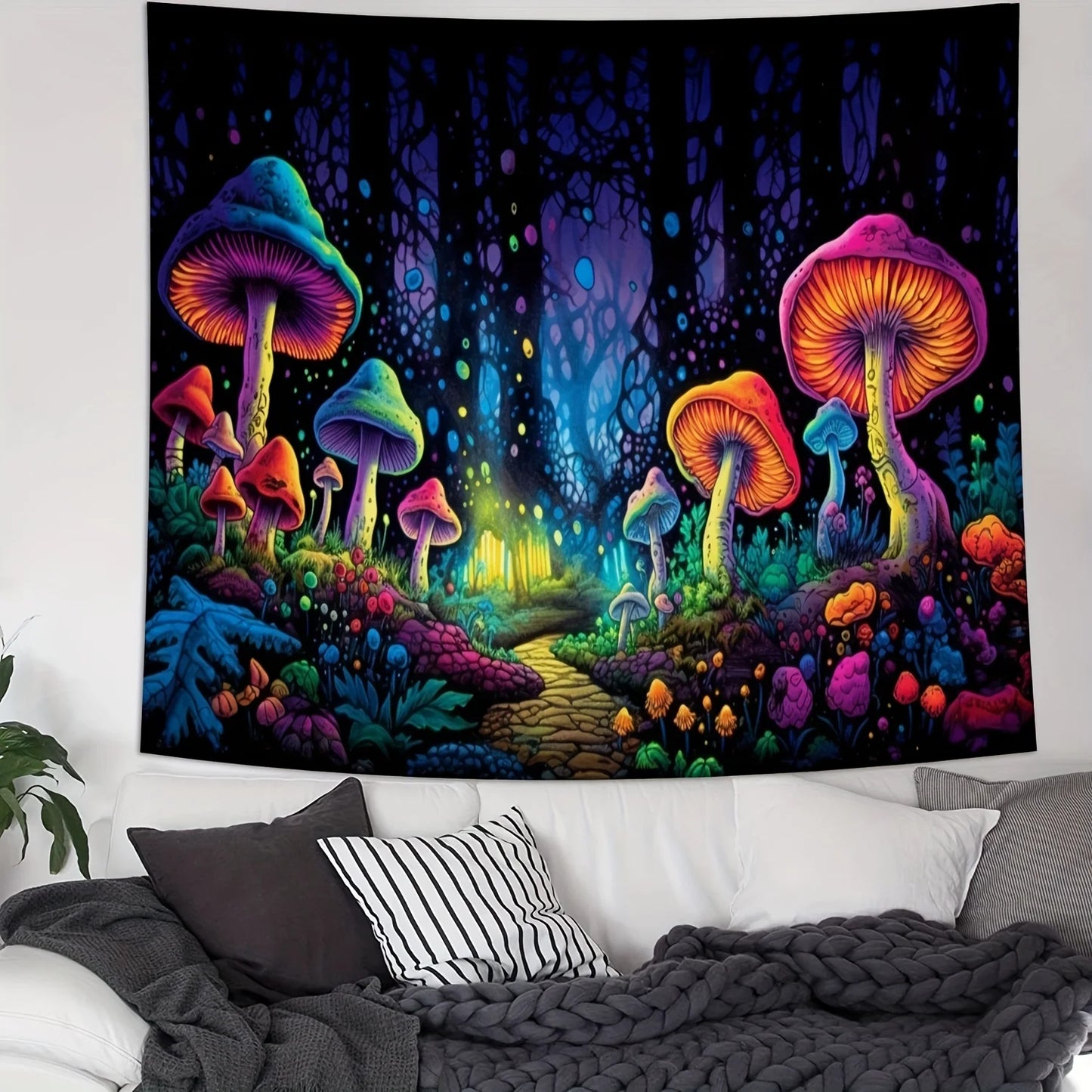 Mysterious Tree of Life Mushroom Forest Tapestry Wall Hanging Fairy Tale Bohemian Psychedelic Home Dormitory Dream Decor