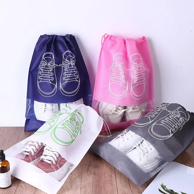 10/5pcs Shoes Storage Organizer Bags Non-woven Travel Portable Closet Bag Waterproof Pocket Clothing Tranparent Hanging Bag