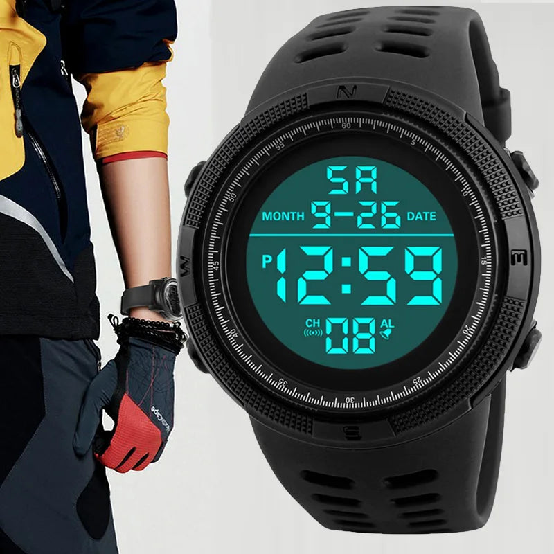 YIKAZE Men's Digital Electronic Watch Sports Glow 50mm Large Dial Student Outdoor Adventure Trend Multifunctional Watches Clock