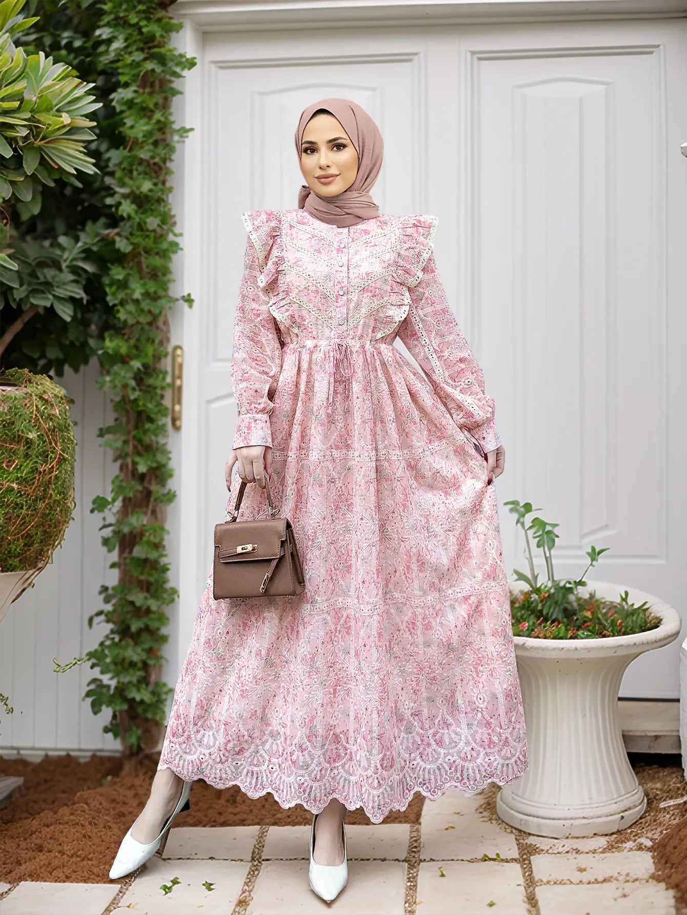 Abaya Elegant Ethnic Print Maxi Dress For Women Spring Autumn 2024 Muslim Jalabiya Dubai Turkey Moroccan Caftan Femme Clothes