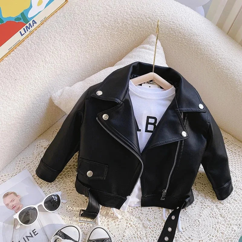 Spring New Girls Leather Jackets For 2-8 Years Children Classics Fly Coats Kids Clothing Baby Girls Fashion Pu Outerwear