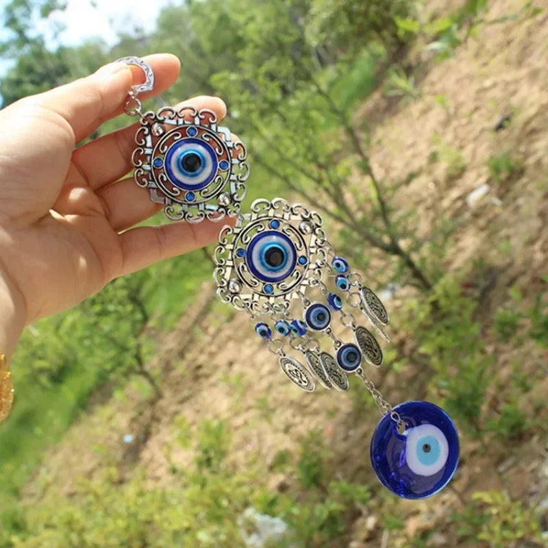 Turkish Blue Evil Eye Wall Hanging Pendant Amulet Lucky Charm Blessing Protection Gift Hamsa Hand Flower for Home Decoration