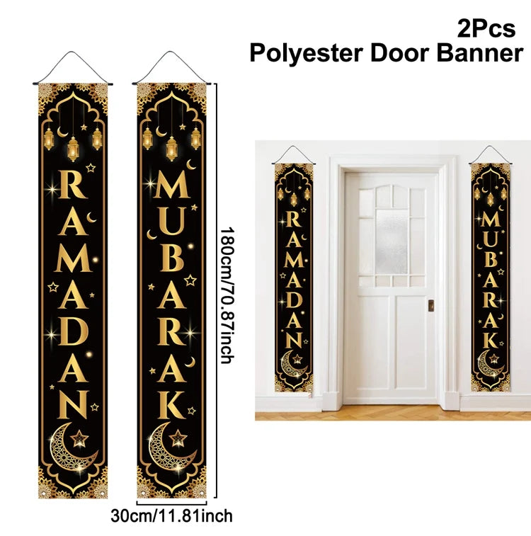 Ramadan Decoration 2025 Door Banner EID Mubarak Decor for Home Porch Banner Ramadan Kareem Islamic Muslim Party Eid Al-Fitr Gift