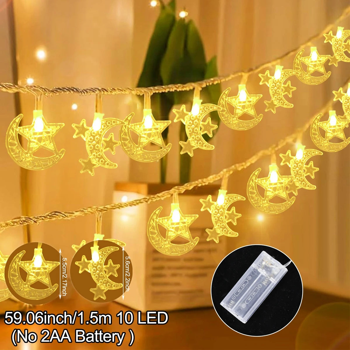 1.5M 10LED EID Mubarak String Lights Islam Muslim Festival Party Decor Moon Star Castle Lantern Ramadan Decoration for Home 2025