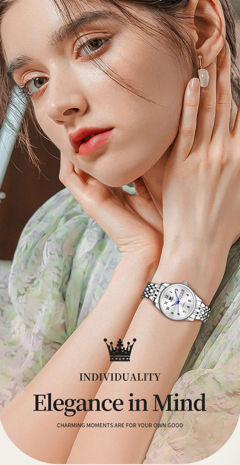 OLEVS Luxury Quartz Watch for Women Elegant Stainless Steel Women's Watches Gifts Waterproof Fashion Trend Simple Ladies Watch