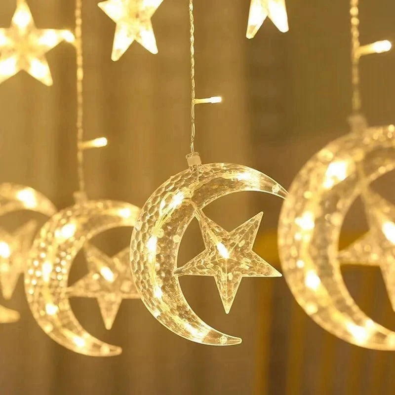 Star Moon Led Curtain Garland String Light EID Mubarak Ramadan Decorations for Home 2025 Islam Muslim Event Party Supplies Decor