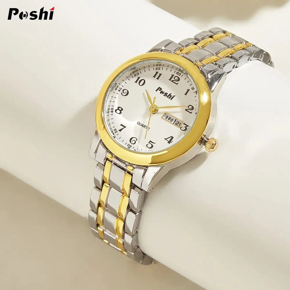 POSHI Luxury Ladies Dress Watch Luminous Waterproof Week Date Woman Wristwatch Stainless Steel Women Quartz Watches Clock Gifts