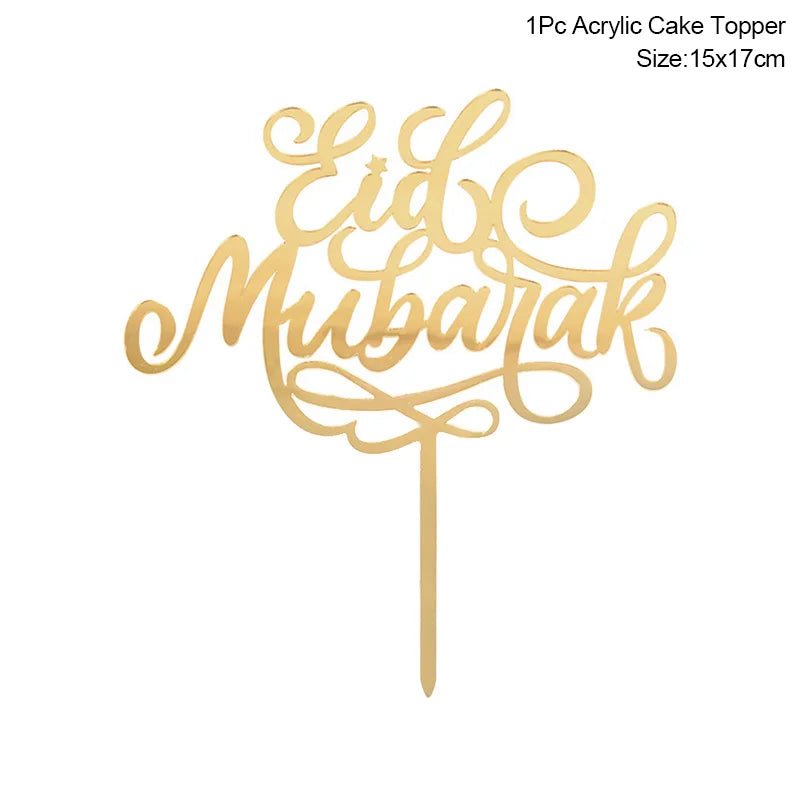 Golden Eid Mubarak Acrylic Cake Toppers Castle Moon CupCake Topper for Ramadan Islamic Muslim Festival Party Cake DIY Decoration