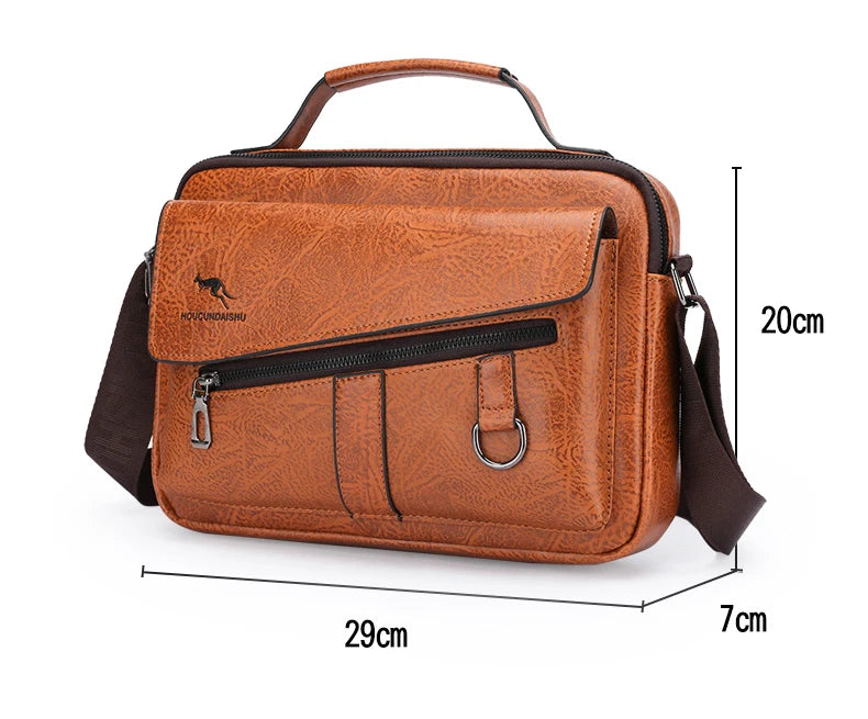 Kangaroo Brand Men Shoulder Bag Leather Messenger Bag For Men Office Business Briefcase Small Handbag Male Crossbody Side Bags