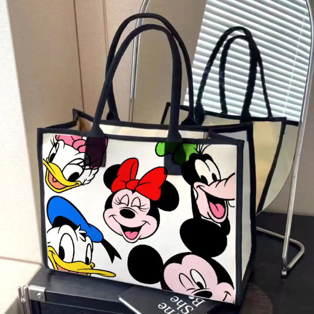 New Disney Minnie Fashion Cartoon Canvas Large Capacity Women's Shoulder Bag Commuting Casual Versatile Tote Crossbody Bag