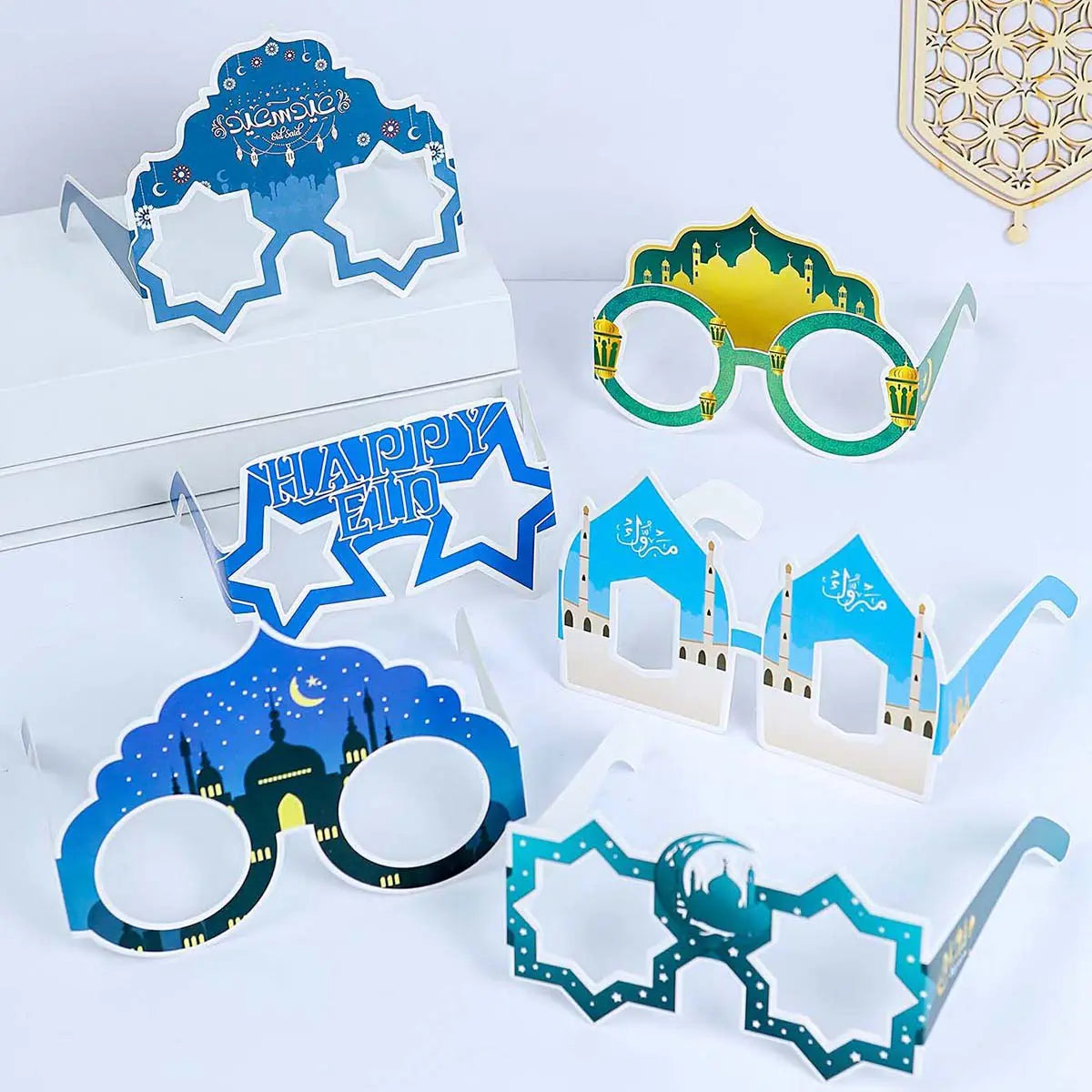 EID Mubarak Paper Glasses 2025 Ramadan Decorations For Home Islamic Muslim Party Supplies Photo Booth Props Gifts Eid Al Adha