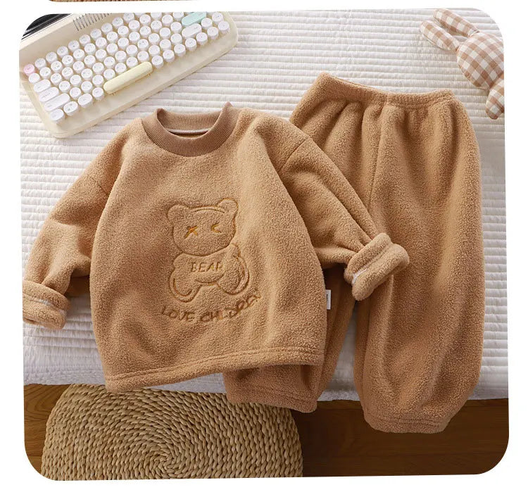 Winter Flannel Kids Sets Solid Warm Children Pajamas Sets Homewear Two-piece Set  for Baby Boys Girls Kids Boutique Clothes