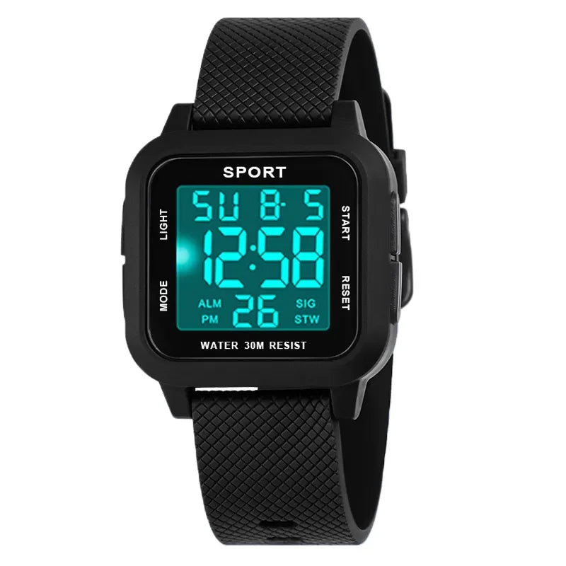 YIKAZE Black Sports Watch Men's Digital Watch Alarm Chrono Clock 3Bar Waterproof Military Men Watches LED Electronic Wristwatch