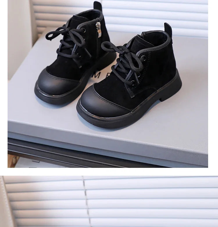 2023 New Girls Casual Shoes Non-slip Simple Children Fashion Boys Leather Boots Spring and Autumn New Kids Cotton Shoes Non-slip