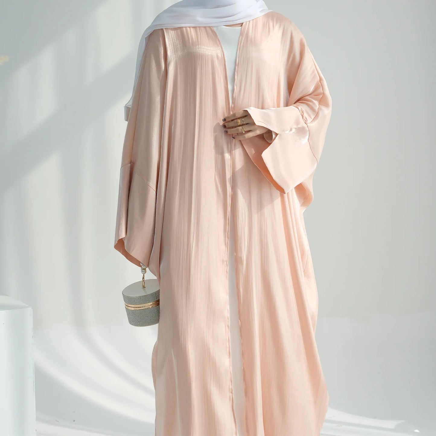 Plain Dubai open abaya moroccan kaftan turkish shiny Ramadan stain dresses Islam Muslim Modest Dress Sets Prayer Clothes Women