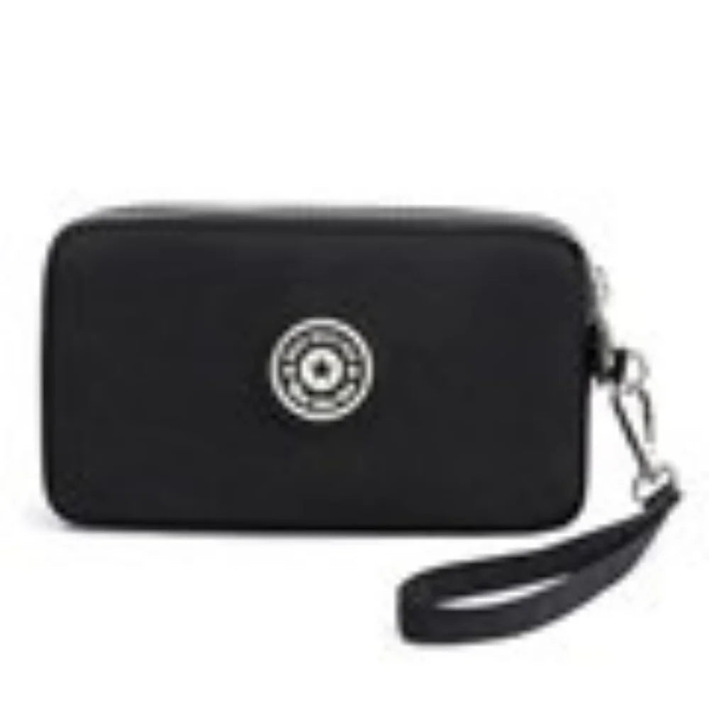 Solid Color Coin Purse Women Handbag Small Wallet Wrinkle Fabric Phone Purse Three Zippers Portable Make Up Bag