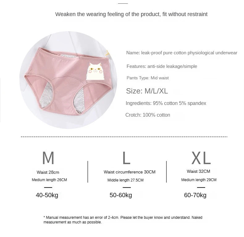 Women's menstrual briefs large flow postpartum water absorption leakproof briefs women's pure cotton menstrual briefs lingerie