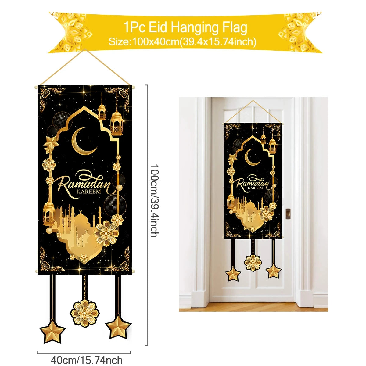 Ramadan Hanging Flag Ramadan Decoration For Home 2024 Kareem Aid EID Mubarak Muslim Islamic Festival Eid Al-fitr Party Supplies