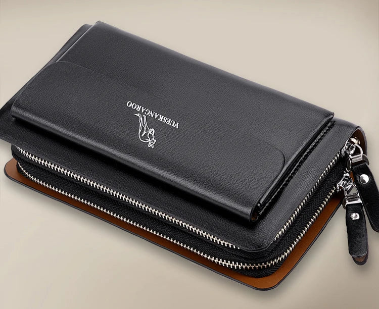 Luxury Brand Men Wallets with coin pocket Double Zipper Male Wallet long Large Men Purse coin Clutch Bag Black Business Clutch