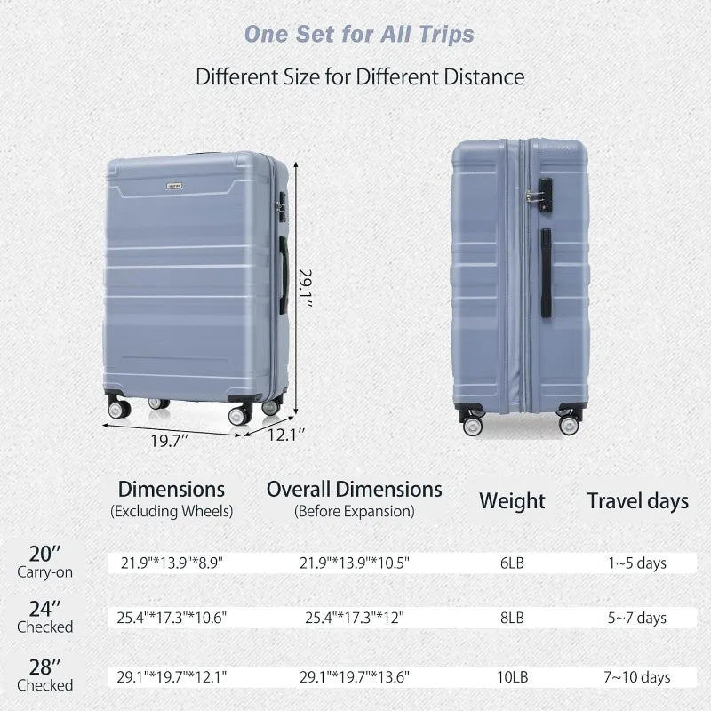 Luggage Sets 3 Piece Suitcase, Hardside Suit case with Spinner Wheels Lightweight TSA Lock, Ivory/Brown, 20/24/28 Inch