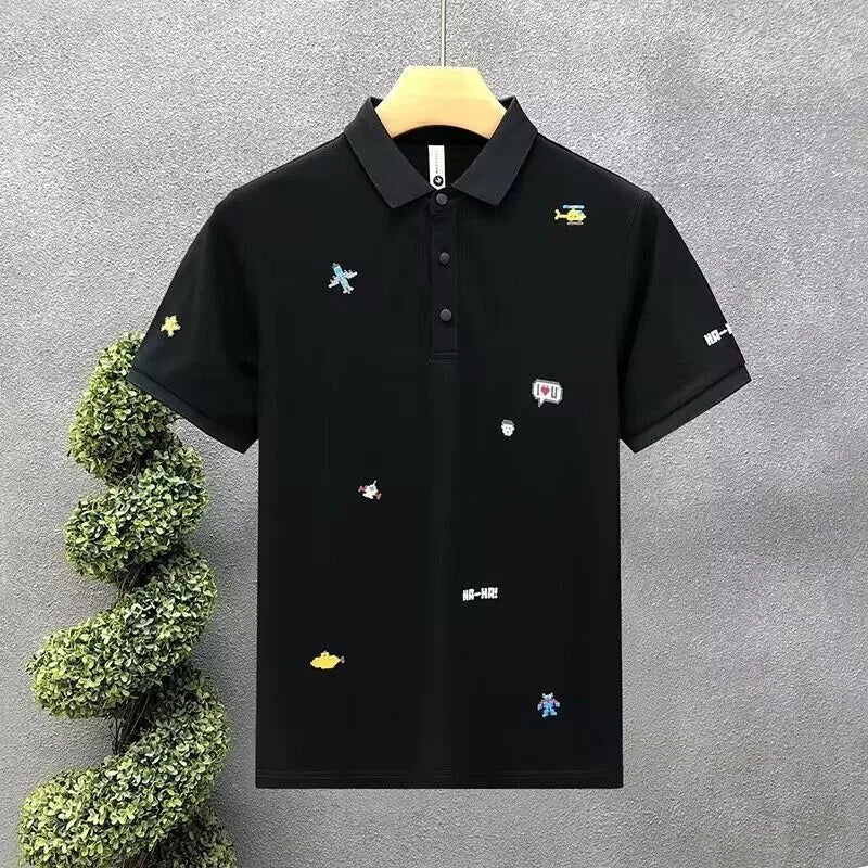 Men Short Sleeve Summer Casual High-quality Embroidery Cartoon Polo Breathable Shirt Men's Clothing T-Shirt for Men Classic