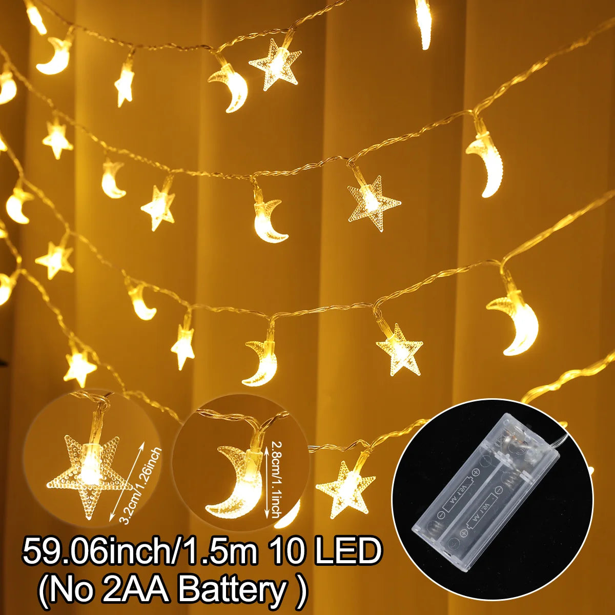 Star Moon LED Light String 2025 Eid Mubarak Ramadan Decoration for Home Ramadan Kareem Gift Islamic Muslim Party Decor Supplies