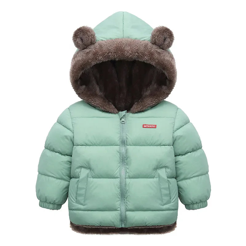 Children Thick Down Jackets Winter Thicken Plush Coats For Boys Girls Solid Color Hooded Jackets 2-6 Years Kids Parka Outerwear