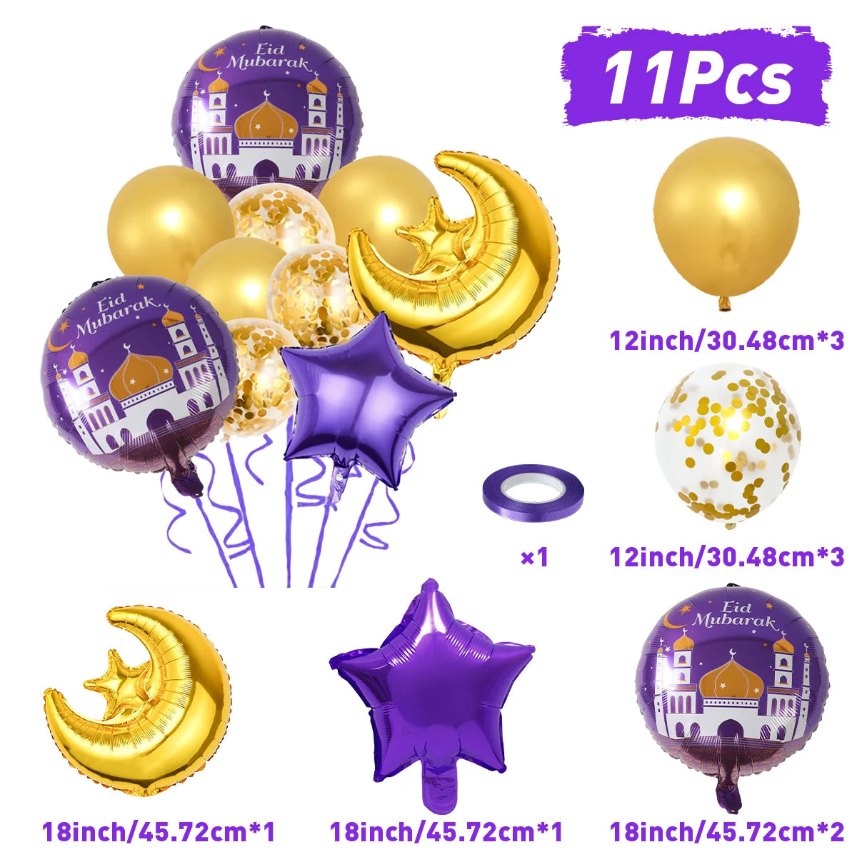 Stars Moon Confetti Balloon Bundle Eid Mubarak Ramadan Decoration 2025 Muslim Islamic Party Supplies Ramadan Kareem Foil Ballons