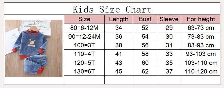 Autumn Winter Clothes Warm Kids Loungewear Suit Baby Girls Boys Velvet Cartoon Tops+Pant Children Homewear Set 1-6Years Kids Set