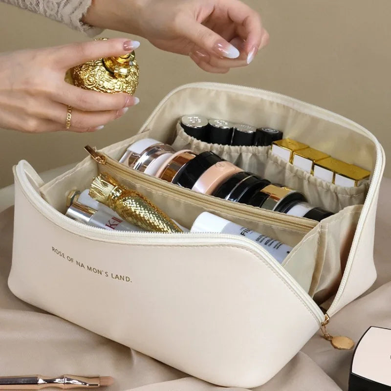 Large Travel Cosmetic Bag for Women Leather Makeup Organizer Female Toiletry Kit Bags Make Up Case Storage Pouch Luxury Box