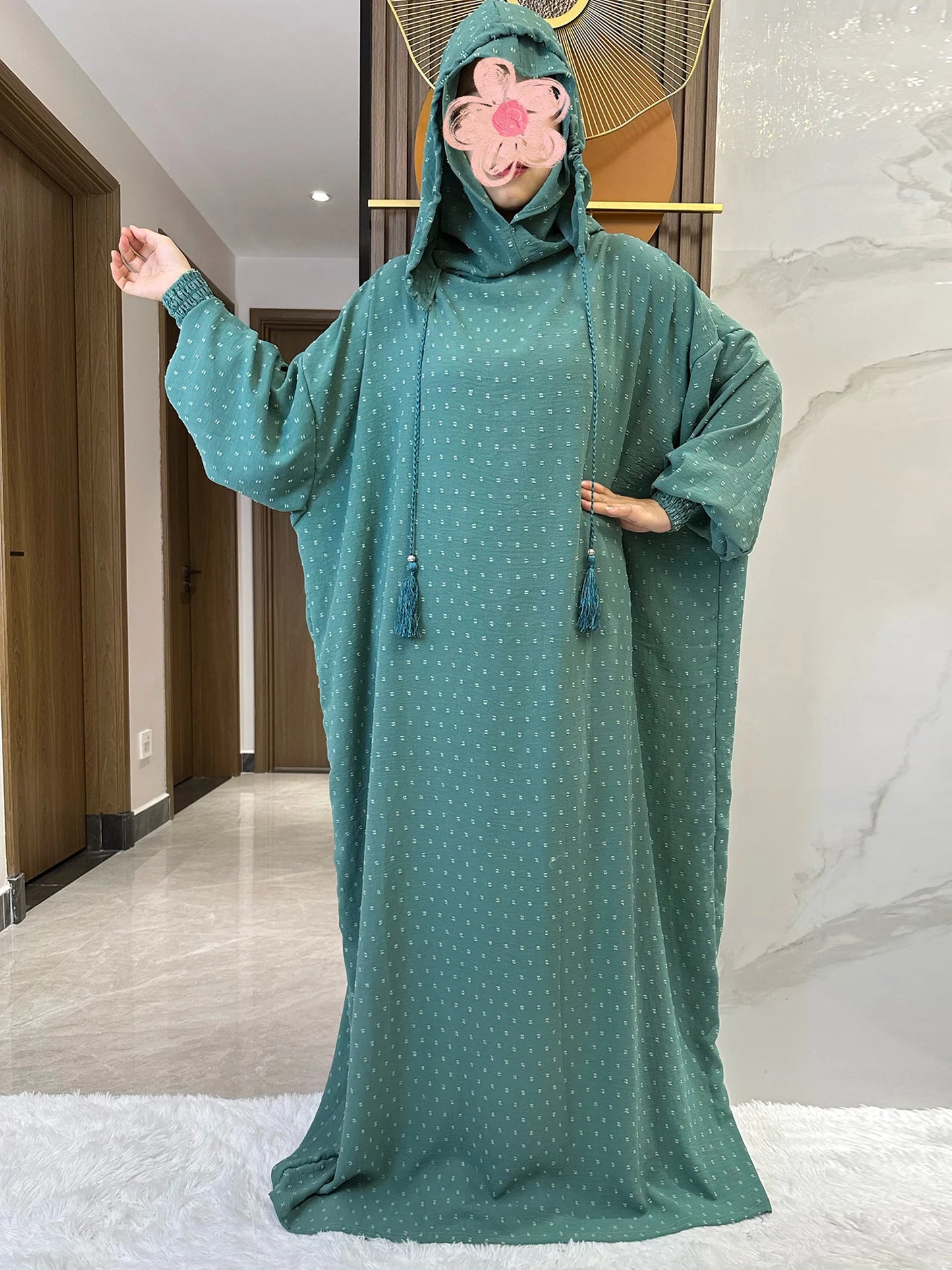 New Ramadan Muslim Two Hats Abaya Dubai Turkey Islam Prayer Clothes Solid Cotton Fabric Dresses Islam Women Dress Kaftan