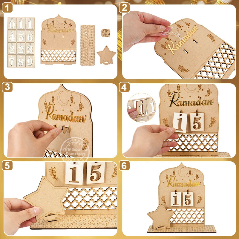 Ramadan Countdown Advent Calendar Eid Mubarak Wooden Ornaments Muslim Party Supplies 2025 Ramadan Home Decoration Accessories