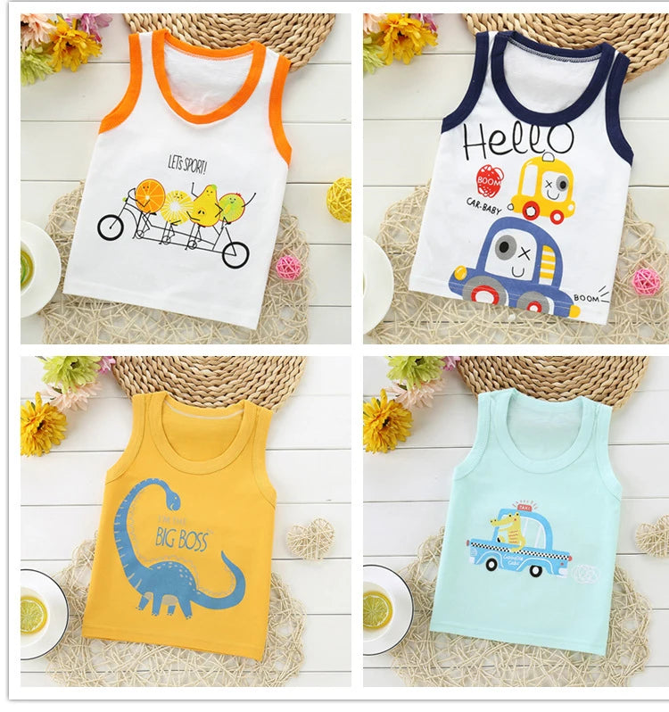 Summer Kids Tops Clothes Tank Sleeveless Breathable Cotton Children T-shirt Vest Top Clothing Outfit Cartoon Boys Girls 0-7Years