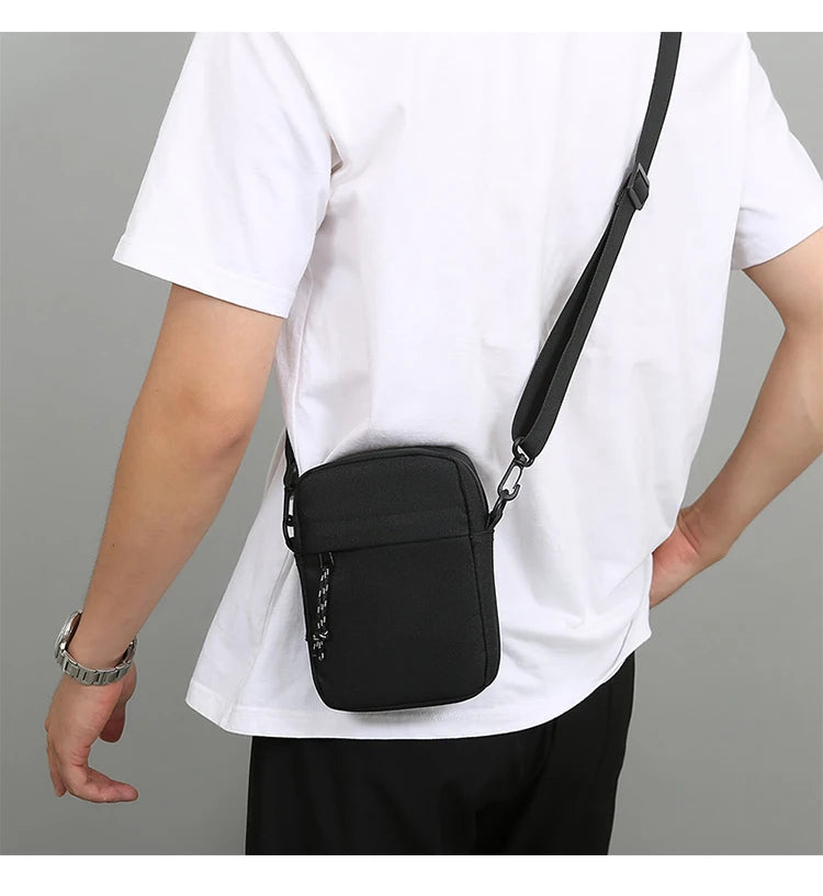 Messenger Sling Bags For Men Casual Canvas Small Zipper Crossbody Pouch Simple Small Crossbody Shoulder Bag Mini Men Phone Bag