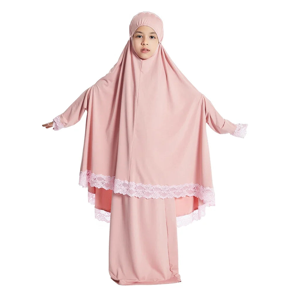 Traditional Muslim Kids Khimar Abaya Dress Islamic Big Hijab Burka Long Skirts Arab Shawls Headscarf Prayer Robe Ethnic Clothing