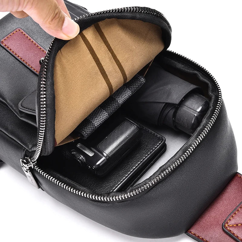 Luxury Brand Man Chest Bag Leather Messenger Bag Male Business Crossbody Bags For Men Sling Bag Black Brown Casual Man Chest Bag