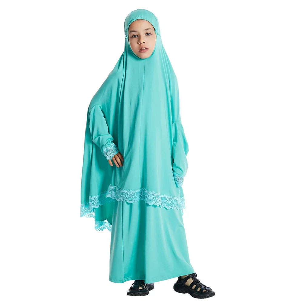 Traditional Muslim Kids Khimar Abaya Dress Islamic Big Hijab Burka Long Skirts Arab Shawls Headscarf Prayer Robe Ethnic Clothing