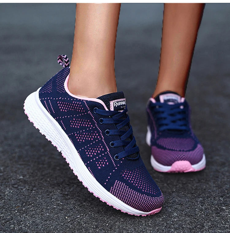 Women's Sneakers 2024 New Fashion Breathable Solid Color Walking Sneakers Women Mesh Fabric Lace Up Shoes Women Female Footwear