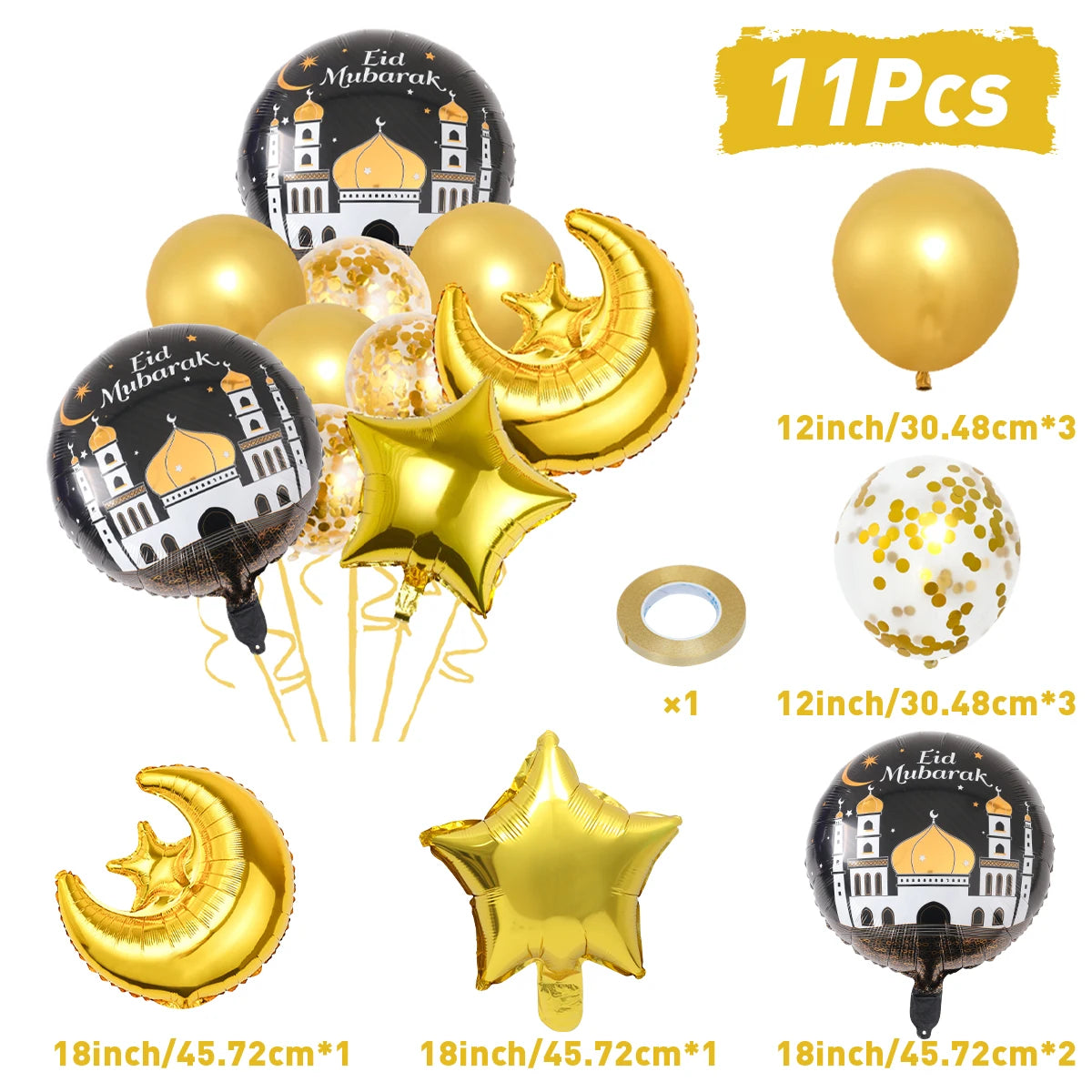 Stars Moon Confetti Balloon Bundle Eid Mubarak Ramadan Decoration 2025 Muslim Islamic Party Supplies Ramadan Kareem Foil Ballons