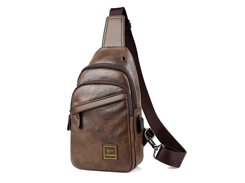 Kangaroo Luxury Brand Men Chest Bag Leather Messenger Crossbody Bag Black Brown Chest Pack Vintage Casual Men Shoulder Bags