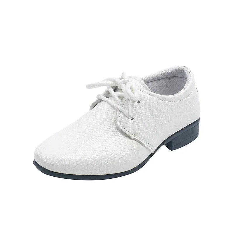 Child Boys Black Leather Shoes Britain Style for Party Wedding Low-heeled Lace-up Kids Fashion Student School Performance Shoes