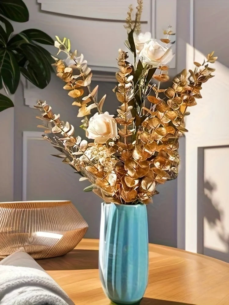 20pcs Golden Eucalyptus Stems, Artificial Eucalyptus Leaves Decor, Eucalyptus Branches Fake Eucalyptus With Fake Leaves