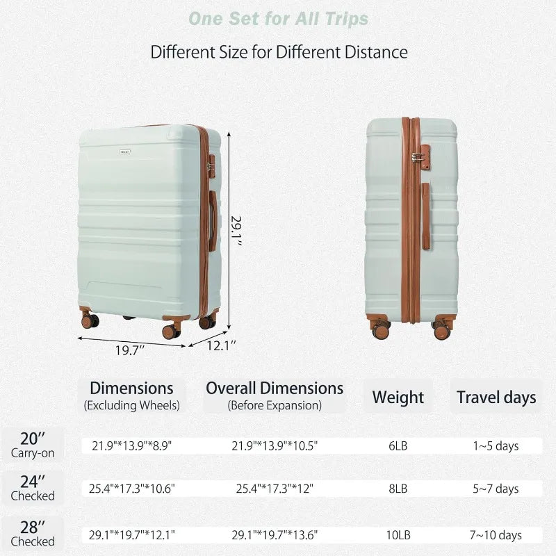 Luggage Sets 3 Piece Suitcase, Hardside Suit case with Spinner Wheels Lightweight TSA Lock, Ivory/Brown, 20/24/28 Inch