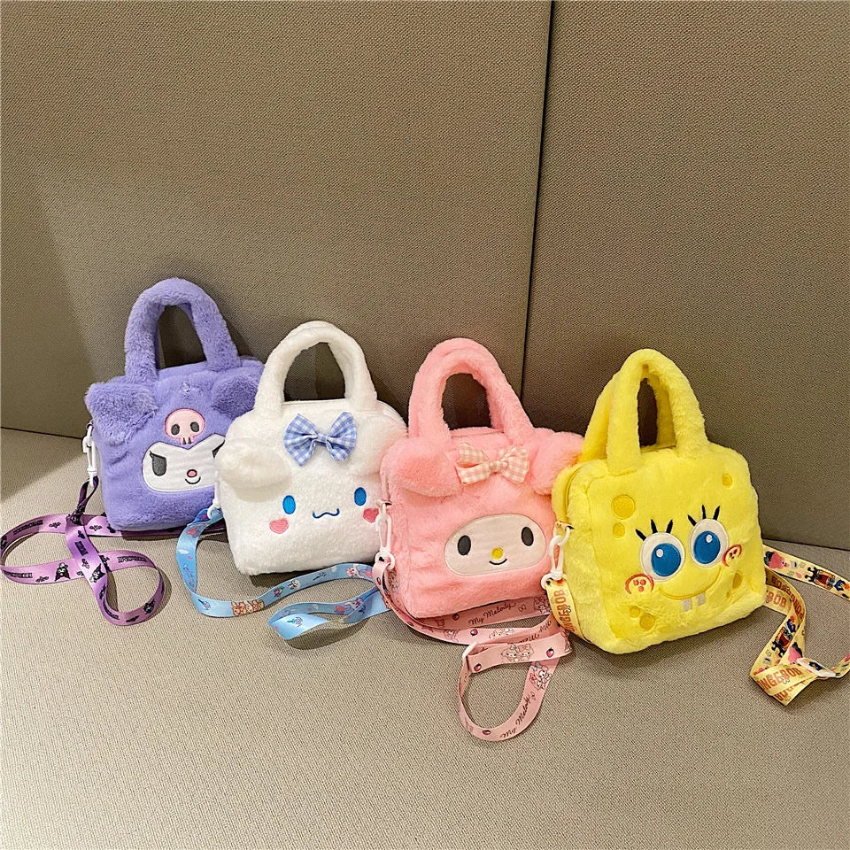 Sanrio Bag Kawaii Kuromi Cinnamoroll My Melody Cartoon Anime Plush Handbag Cosmetic Bag Travel Storage Bag Women Girl Gifts