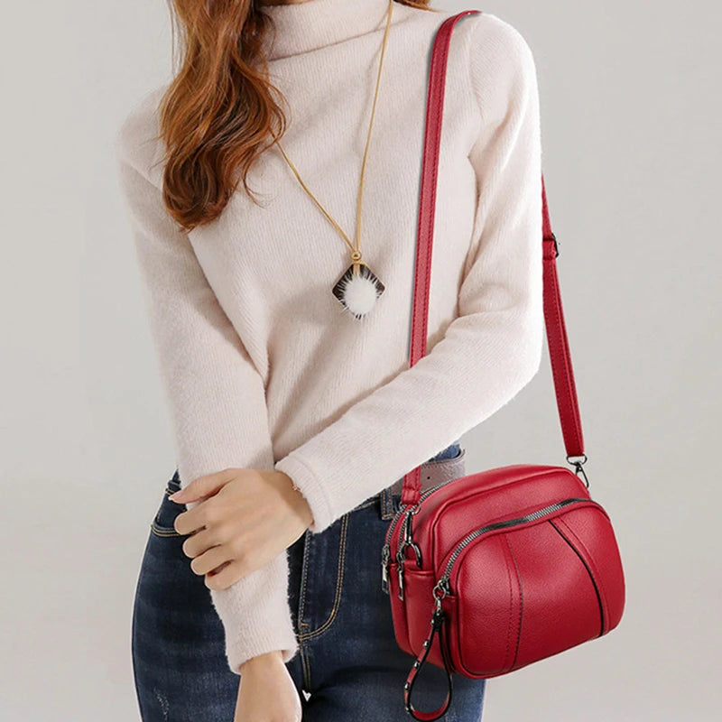 Solid Color Fashionable Rivet Zipper Women's Mobile Phone Bag Simple Soft Leather Shoulder Crossbody Small Square Bag